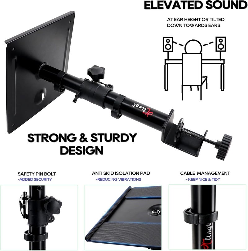 Tlingt Support Tlingt Studio Monitor and Speaker Stand Pair, Clamp-on Desk Speaker Stand, 9.5"x 8.9" Metal Tray, -10° to +10° Tilt Angle, Fits for Wide Range of Monitor Speakers, Bookshelf Speakers, Laptops. - Image 4